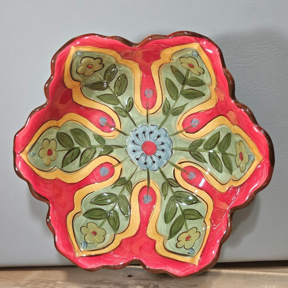 Pier 1 Imports Carynthum Hand Painted Earthenware Floral Serving Bowl